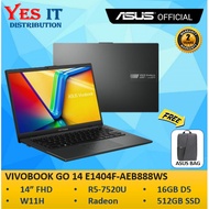 ASUS VIVOBOOK GO 14 E1404F-AEB888WS (R5 7520U, 16GB RAM, 512GB SSD,14.0" FHD,Win11, 2 YW) Laptop