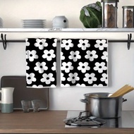 TEMU 2pcs Soft Polyester Floral Hand Towels, 18x26 Inch - Elegant Black & White For Kitchen & Bathro
