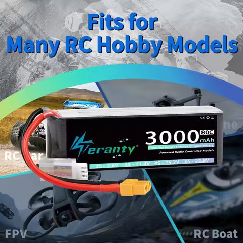 2Pcs TERANTY 2S Lipo Battery 7.4V 7.6V 3000mAh 60C 80C With T XT60 Plug for FPV Drone RC Trucks Boat