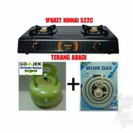 Kompor gas rinnai 522c 2tungku teflon+tabung gas 3kg+isi free selang