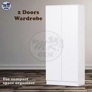 MR OEM Modern 2 Door / 3 Door Wooden Wardrobe with Hanging Rod and Compartment Almari Baju / Almari Pakaian