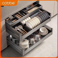 [NEW]Cobbe Gun Gray Basket Kitchen Cabinet Stainless Steel Three-Layer Drawer Seasoning Dish Rack Storage House Dish Rack