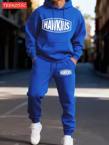 Hawkins 1952 High School Print Sweatshirt Men All-Match Retro Pants Autumn Fleece Fashion Suits Mans