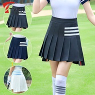 TTYGJ Female Slim A-line Golf Short Skirt Women Pleated Pencil Culottes Ladies High Waist Stripe Casual Skirts Sport Skort