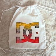 White DC Logo Drawstring Bag, Premium Thick Canvas Material White Drawstring Bag, Distro DC Shoecous