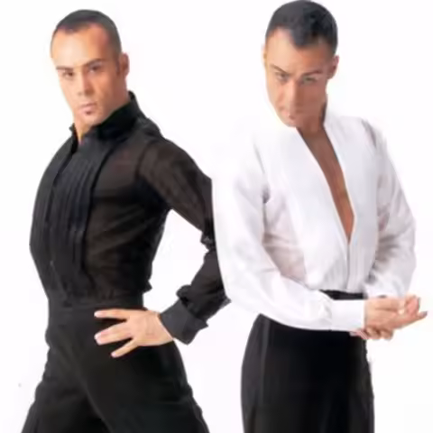 Hot Sale Latin Dance Tops For Males White Black Silk Satin Shirt Wears Men Bollywood Paso Profession
