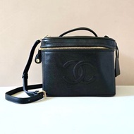 絕版古董包 Chanel黑色魚子醬化妝盒子包 斜背包 側背包 單肩包