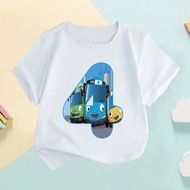 Available Tayo the Little Bus Cartoon Number Bow T-shirt Girls Clothes 1 2 3 4 5 6 7 8 9 Years U