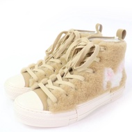 Unused DIOR 3SH129ZTR B23 Rabbit Motif Shearling and Boa High-Top Sneakers, Beige, Size 37, Made in 