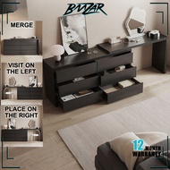 𝐁𝐌𝐙𝐀𝐑 Minimalist Dressing Table With Drawers 梳妝台 - Black/White Solid Wood Table L-Sharp