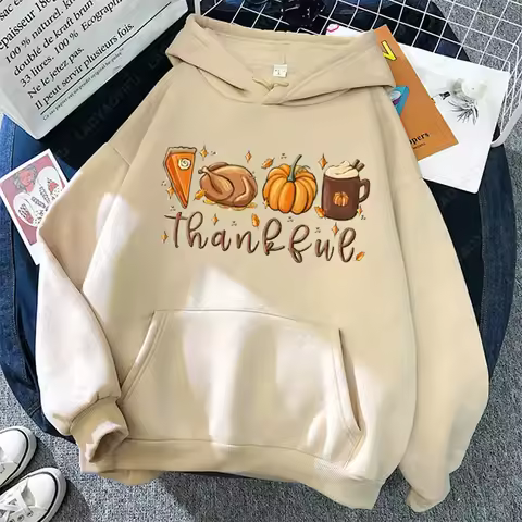 Thankful Pumpkin Thanksgiving Sweatshirt Coffee Turkey Pie Pattern Print Pullover Men Women All Sain