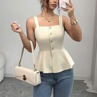 Women's Elegant Square Neck Sleeveless Camisole Top, Decorated With Metal Buttons And Designed With 