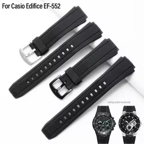 For CASIO Edifice 5119 EF-552 EF-552D Black Men's Resin watchband 25*20mm Convex mouth Waterproof Ru