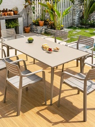 [PRE-ORDER] MJ outdoor dining table coffee table metal steel / Aluminum table PVC chair set for courtyard balcony swimming pool, leisure stylish, waterproof sunshine proof 户外类实木桌椅 (ETA: 1mth)