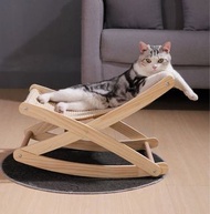 寵物貓抓板搖搖椅(藍白色和風花布）