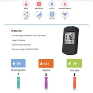 3 In1 Multifunction Glucose And Uric Acid Test Large LCD Display Meter Glucometer Kit Diabetes Bloo