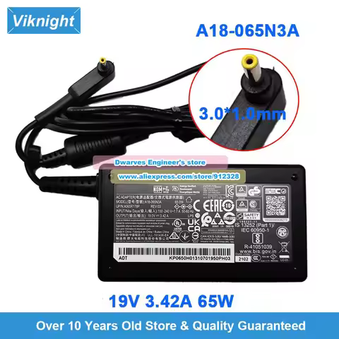65W A18-065N3A AC Adapter 19V 3.42A Charger for N19W2 N19H3 N20C5 N18Q13 SF313-52 N19H4 SF314-57 3.0