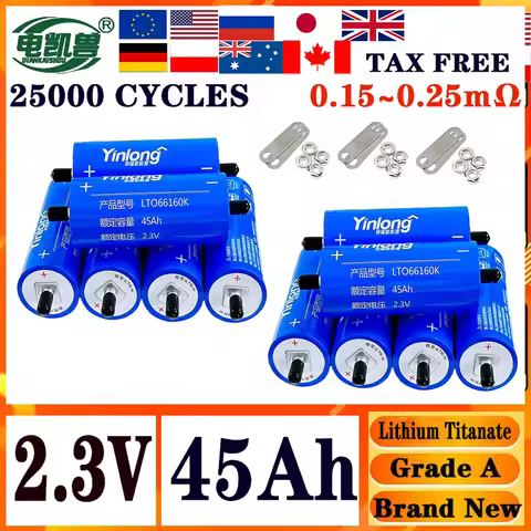 Tax free 66160K 2.3V 45Ah LTO lithium titanate battery 0.2~0.25m Ω 10C discharge DIY 12V 24V 36V 48V