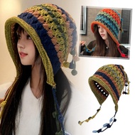 Women's Kawaii Knitted Hat Y2k Hand Crocheted Woolen Knitted Hat Tassel Hat Hat A3w4
