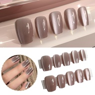 Light Coffee Cat's Eye Wears Nail Patch Handmade Press On Nails Fake Nails With Free J8w7