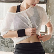 Fitness Loose Running Perspective Hollow Sports Mesh Tops [JD]