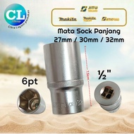 MATA LONG SOCKET BIT 1/2" 6pt jetjo 27mm / 30mm / 32mm socket wrench 1/2in deepwall shock