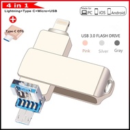 3.0 U disk 2TB 1TB 512GB 4 in 1 OTG Flash Drive Metal Waterproof High Speed USB Drive for IP/ho/ne51