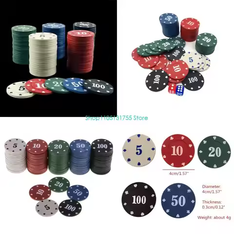 K0EF 100Pcs Round Plastic Chips Casino Card Game Baccarat Counting Accessories Entertainment Chip En