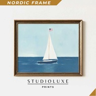 Wall painting, Nautical Sailboat American Flag Print 4th of July Coastal Wall Art (Digital Download)
