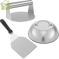 Smash Burger Kit with Lid Griddle Spatula 5.5 Inch Stainless Steel Burger Press 8.9 Inch Basting Cov