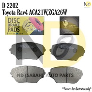 TOYOTA RAV4 ACA20W 1.8 / ACA21W 2.0 / ZCA26 D2202 FRONT BRAKE PAD