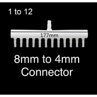 Connector 1 to 12 PE Hose 8/ 11 mm to 7/ 4 mm | 8mm Intake to 4mm Outlet Hose Splitter Fish Tank Fit