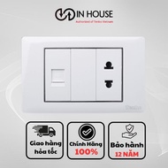 Tenko 2-pin socket and wall-mounted lan network socket with rectangular face, white plastic, silver 
