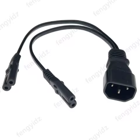fengyidz 30CM Power Y Type Splitter Adapter Cable Single IEC 320 C14 Male To C7+C7 Female Short Cord