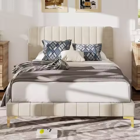 bed.Upholstered Bed Frame Queen, Velvet Bed Frame Queen Size Bed Frame with Headboard, Boho Bedframe