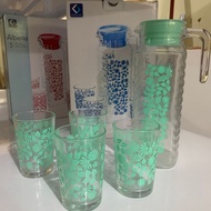 EA (alberta) GLASS WATER KETTLE SET CONTAINS 5 PCS ALBERTA FLOWER MOTIF (1 TEAPOT + 4 GLASS) - WEDDI