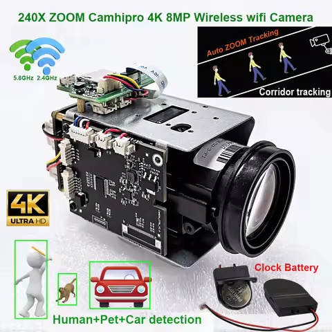 CamhiPro 4K 8MP 240X zoom Wifi wireless IP Camera auto IRIS P2P ONVIF sony IMX415 WIFI SD 256GB IP C