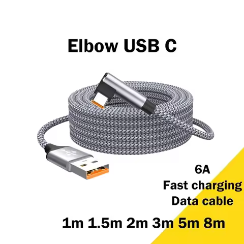 6A USB To Elbow Type C Fast Charge Cable 1m 2m 3m 5m 8m Extend Charging Data Cable for Samsung Huawe