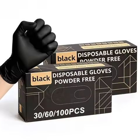 30/60/100PCS Disposable Black Nitrile Gloves Cleaning Hairdressing Disposable Black Nitrile Gloves W
