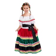 ZST Kids Girls Mexico Costume United Nation Costume Traditional Folk Mexican Dress Children Day Of T