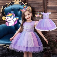 Dress for 2 Years Old Girl Fahion Halloween Cosplay Unicorn Beaded Dress + Headband Outfit for Kid Girls 1-5 Years Birthday Dancing Party Princess Dresses Girls Performance Dresses