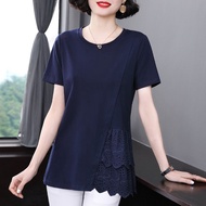 Lace Blouse Plus Size Women's Summer Korean Style Loose Mid-length Short-sleeved T-shirt