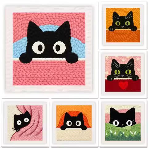 RUOPOTY Cat Punch Needle Embroidery Personalized Gift Embroidery Kit Animal Cross Stitch Supplies Ar
