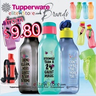 TUPPERWARE Water Bottle 310ml 500ml 750ml 900ml 1000ml 2L Aquasafe Fliptop Screw Cap  Slim Bottle