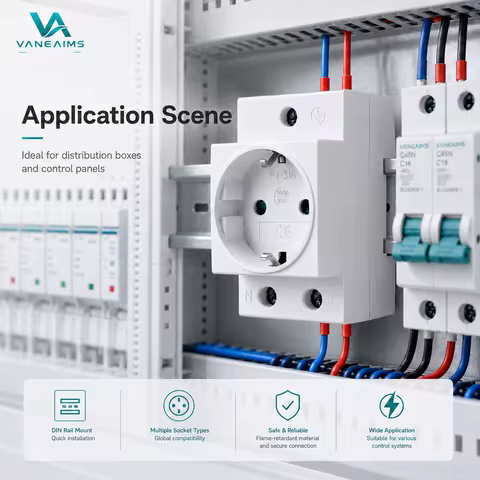 VaneAims AC30 Modular DIN Rail Socket EU US UK FR AU IT BR South Africa Standard 250VAC 16A AC Power