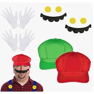 Mario Hat, Luigi Costume Accessories, Red Green, White Gloves and Beard, Luigi Hat Men Hat Women Hat for Masquerade Party, Classic Hat