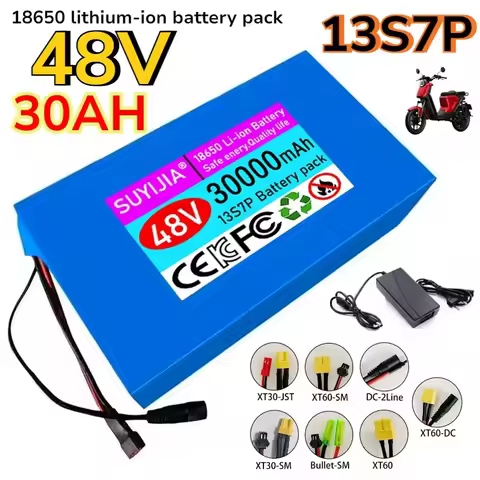 New 48V 30Ah 13S7P Lithium-ion Battery Pack 48V 30000mAh Built-in 60A BMS for 500-1500W Electric Mot
