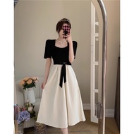 Summer Midi Dress - Elegant Floral Korean Style, White & Black, Plus Size, Perfect for Beach Vacatio