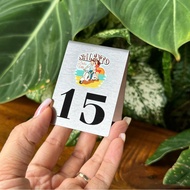 Stainless steel table number, 304 stainless steel with silver scratches. UV printed content, Size 5x