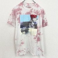 古著死亡筆記短袖動漫印花T卹，紮染圖案，粉紅色和白色，M碼